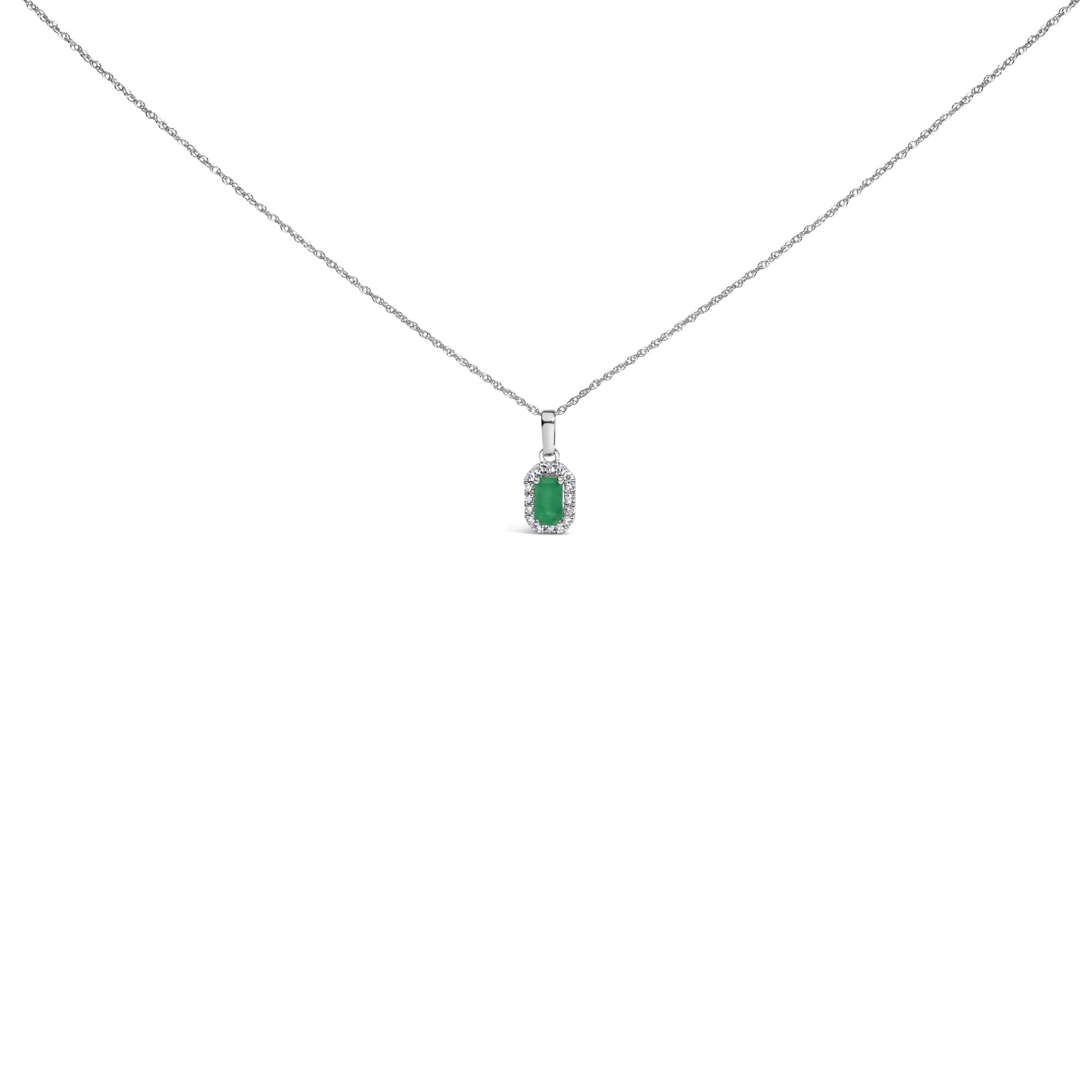 10K White Gold 5x3mm Gemstone and Diamond Accent Halo Octagonal Shape 18" Pendant Necklace (I-J Color, I1-I2 Clarity)