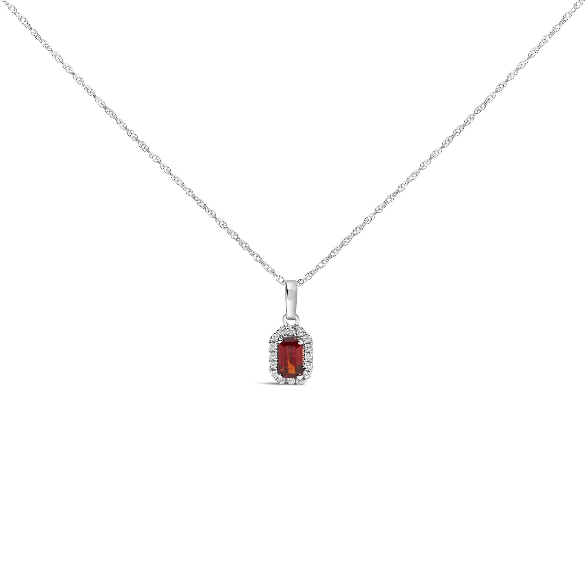 10K White Gold 5x3mm Gemstone and Diamond Accent Halo Octagonal Shape 18" Pendant Necklace (I-J Color, I1-I2 Clarity)