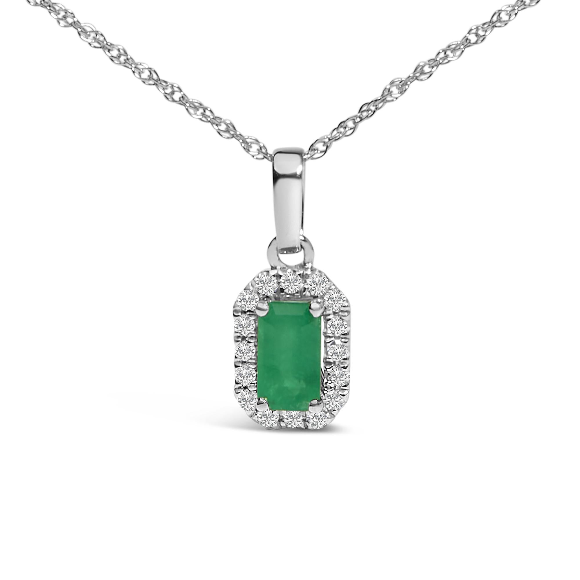 10K White Gold 5x3mm Gemstone and Diamond Accent Halo Octagonal Shape 18" Pendant Necklace (I-J Color, I1-I2 Clarity)