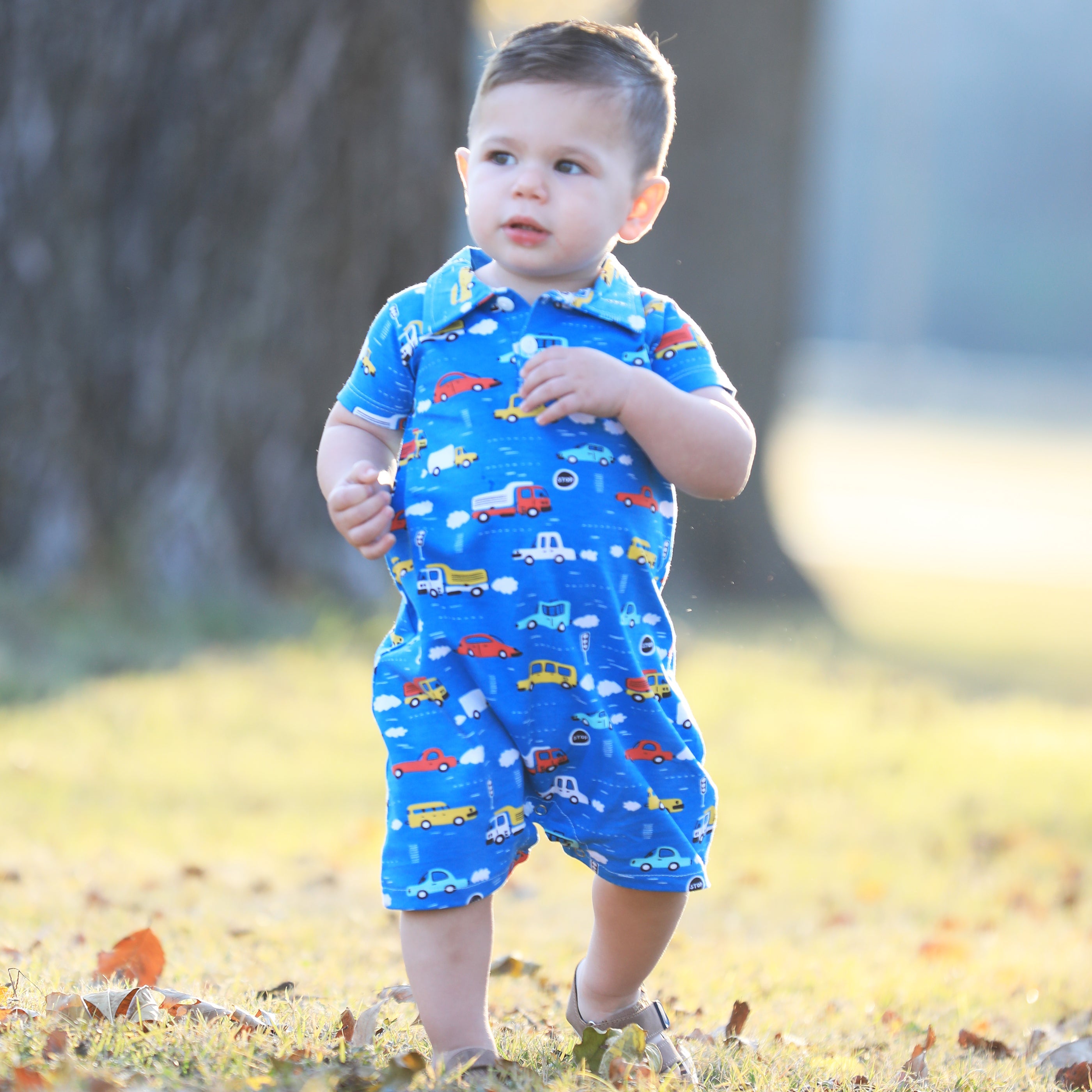 AnnLoren Automobile Cars Trucks Spring Collar Baby Boys Romper Toddler Jumpsuit