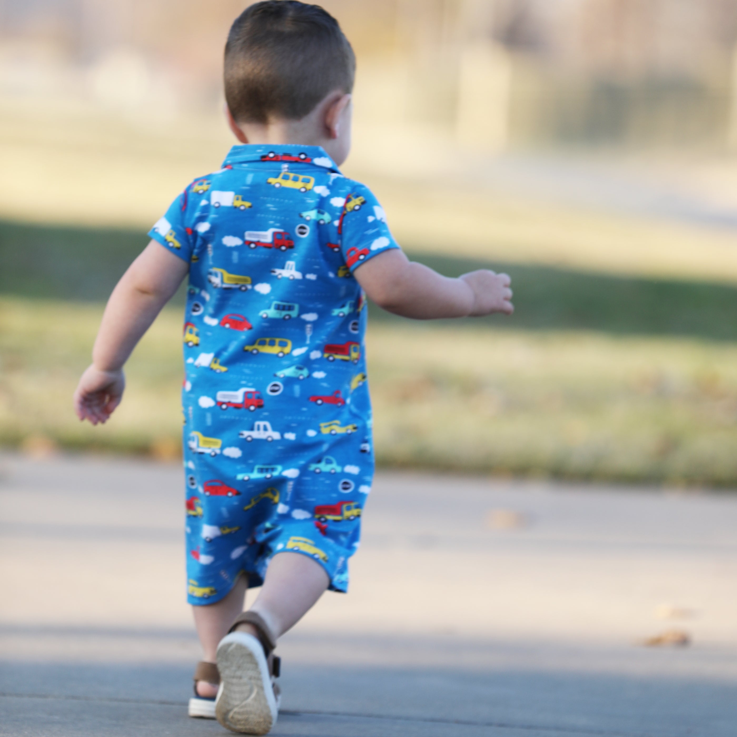 AnnLoren Automobile Cars Trucks Spring Collar Baby Boys Romper Toddler Jumpsuit