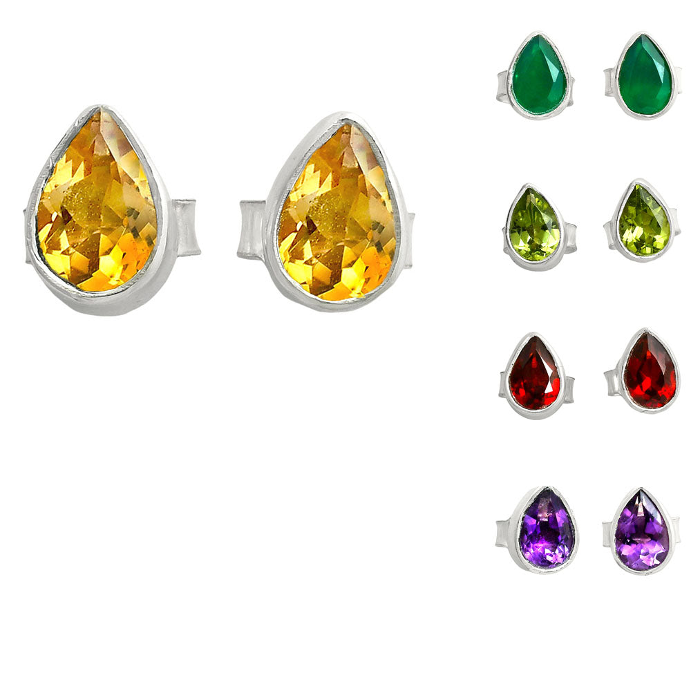 925 Sterling Silver Teardrop Natural Gemstone Stud Handmade Earrings DGE1090 E-1016