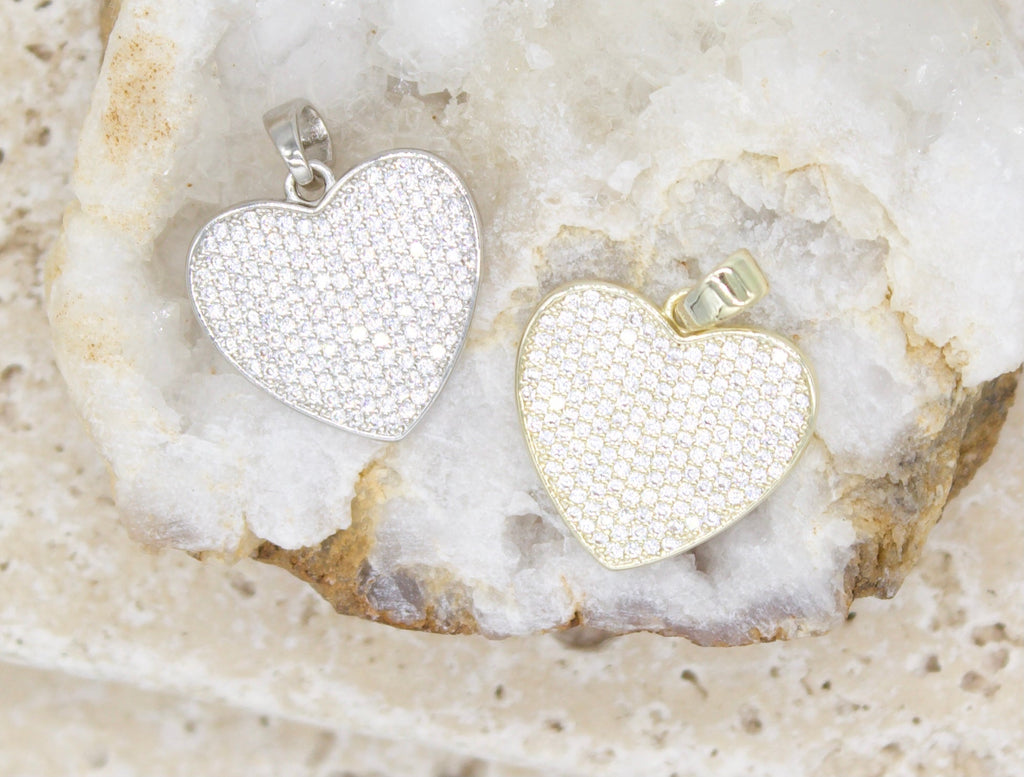18K Gold Filled Heart Pendant With Micro CZ Cubic Zirconia Stones