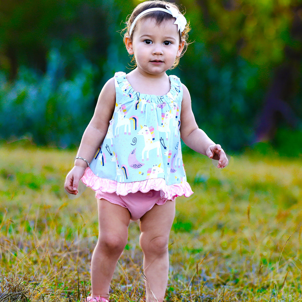 AnnLoren Baby and Big Girls Unicorn Swing Tank Top Spring Summer Separates