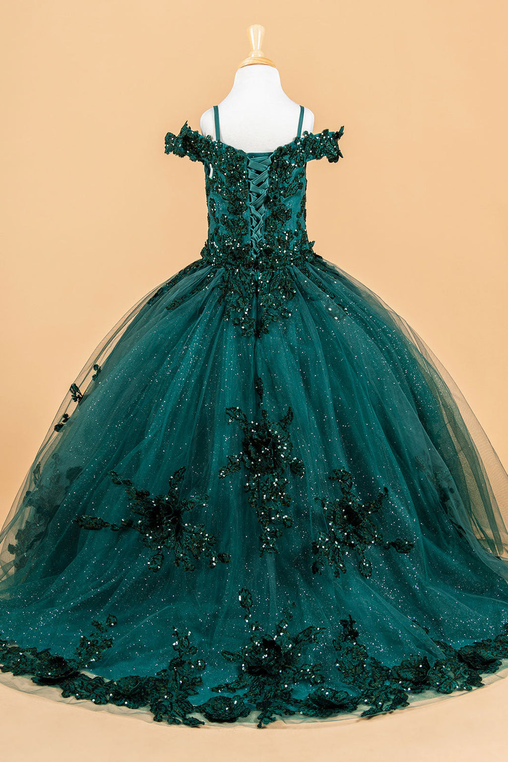 3D Flower Applique Embellished Boat Neckline Cold Shoulder Kids Dress