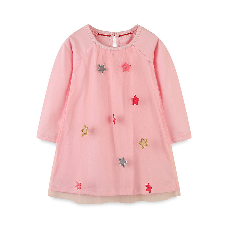 Arrival Girls’ Long Sleeve Princess Dress For Children, Baby Girls’ Exquisite Heart/Star Mesh Dress