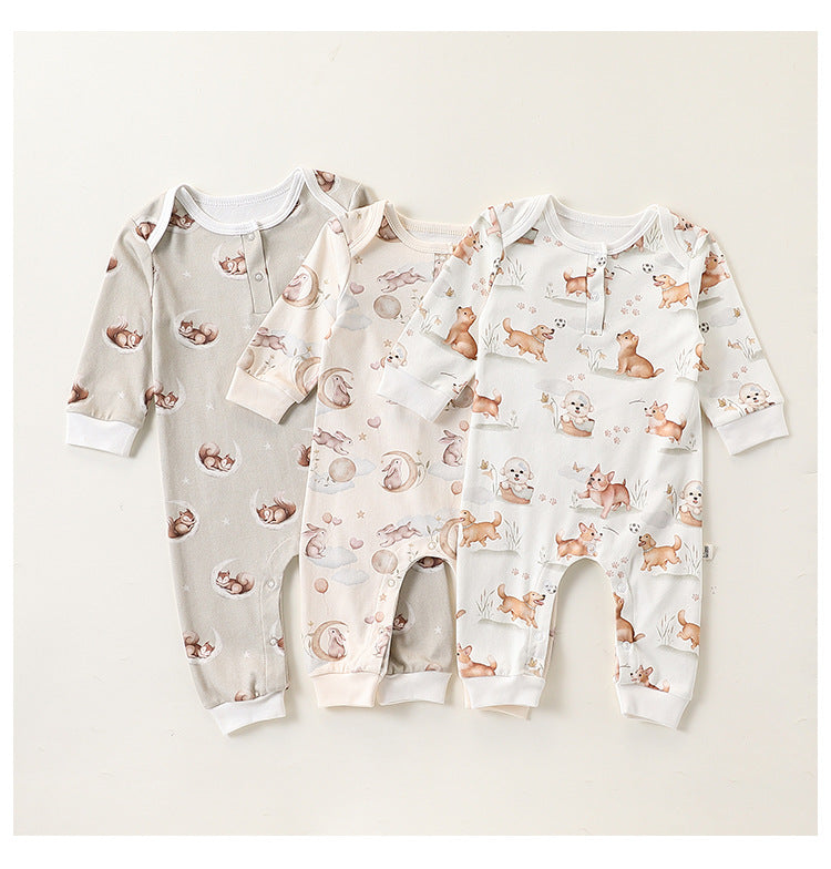 Autumn and Spring Arrival Baby Unisex Simple Animals Pattern Long Sleeves Rompers