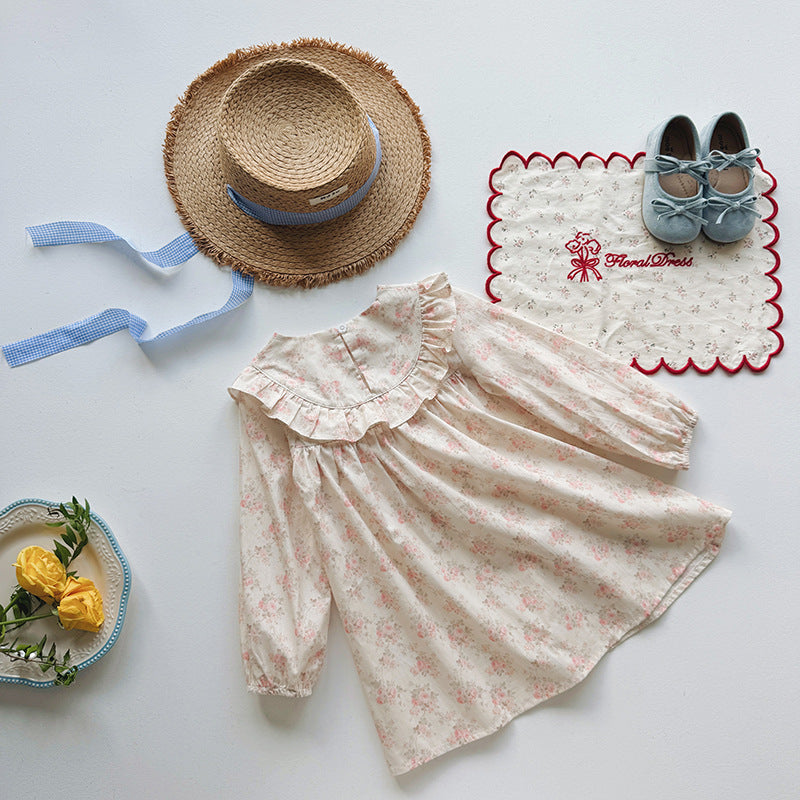 Arrival Baby Kids Girls Floral Pattern Long Sleeves Crew Neck Dress