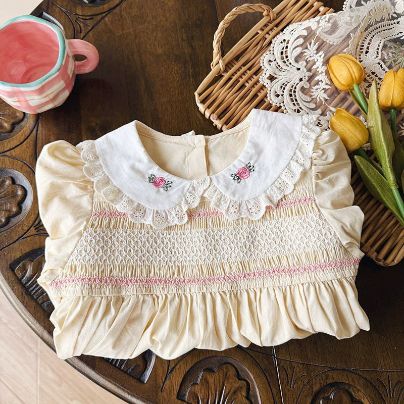 Autumn Arrival Baby Kids Girls Flowers Embroidery Pattern Long Sleeves Dress