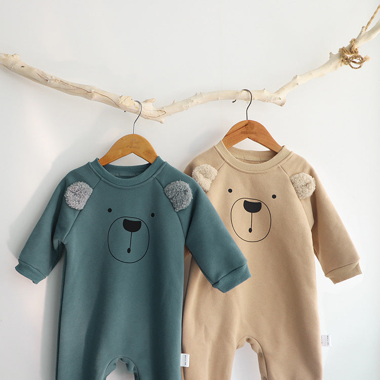 Autumn and Spring Arrival Baby Unisex Long Sleeves Teddy Bear Pattern Cute Rompers