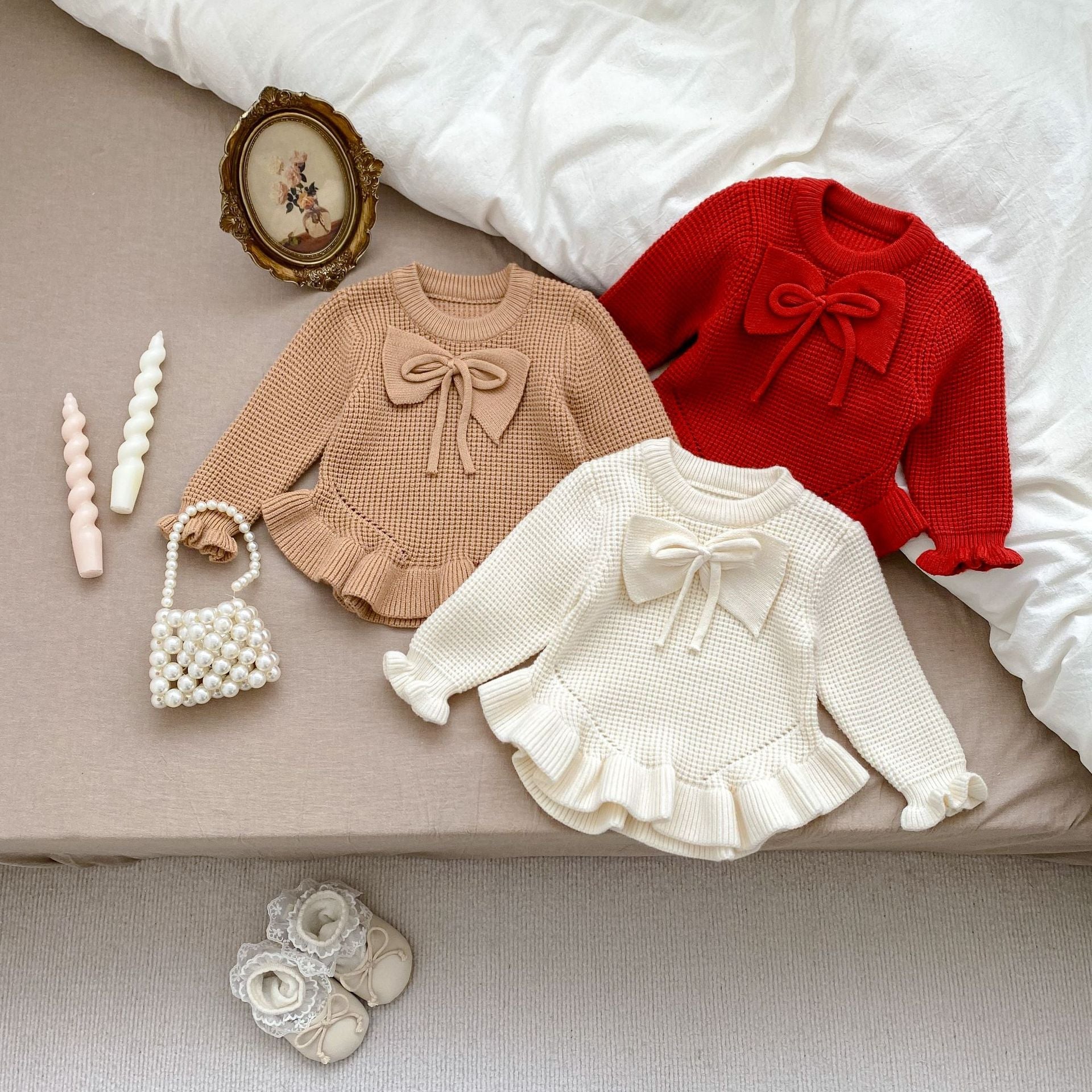 Autumn Arrival Baby Kids Girls Comfortable Solid Color Knitted Long Sleeves Top