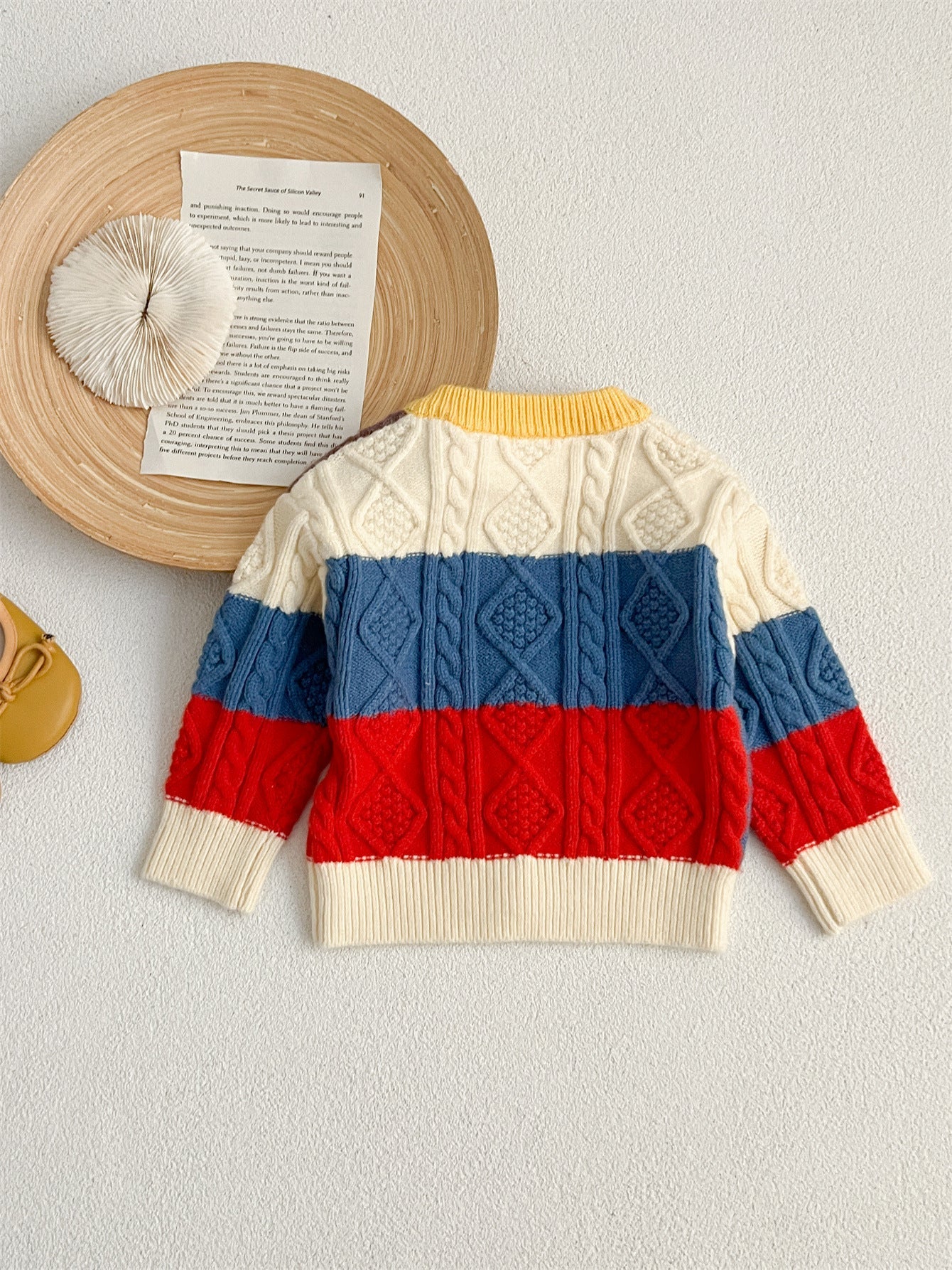 Autumn Design Baby Kids Unisex Color Patchwork Crew Neck Knitted Cardigan Knitwear