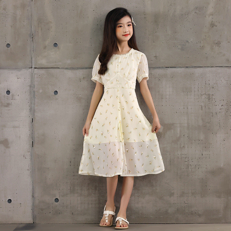 Arrival Summer Kids Girls French Style Chiffon Fashion Short Sleeves Floral Dress