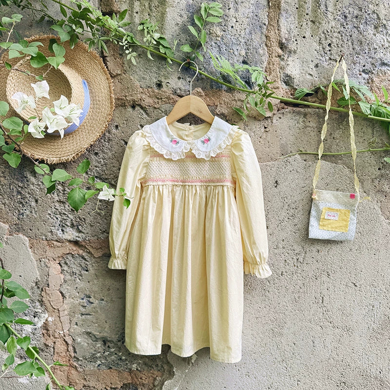 Autumn Arrival Baby Kids Girls Flowers Embroidery Pattern Long Sleeves Dress