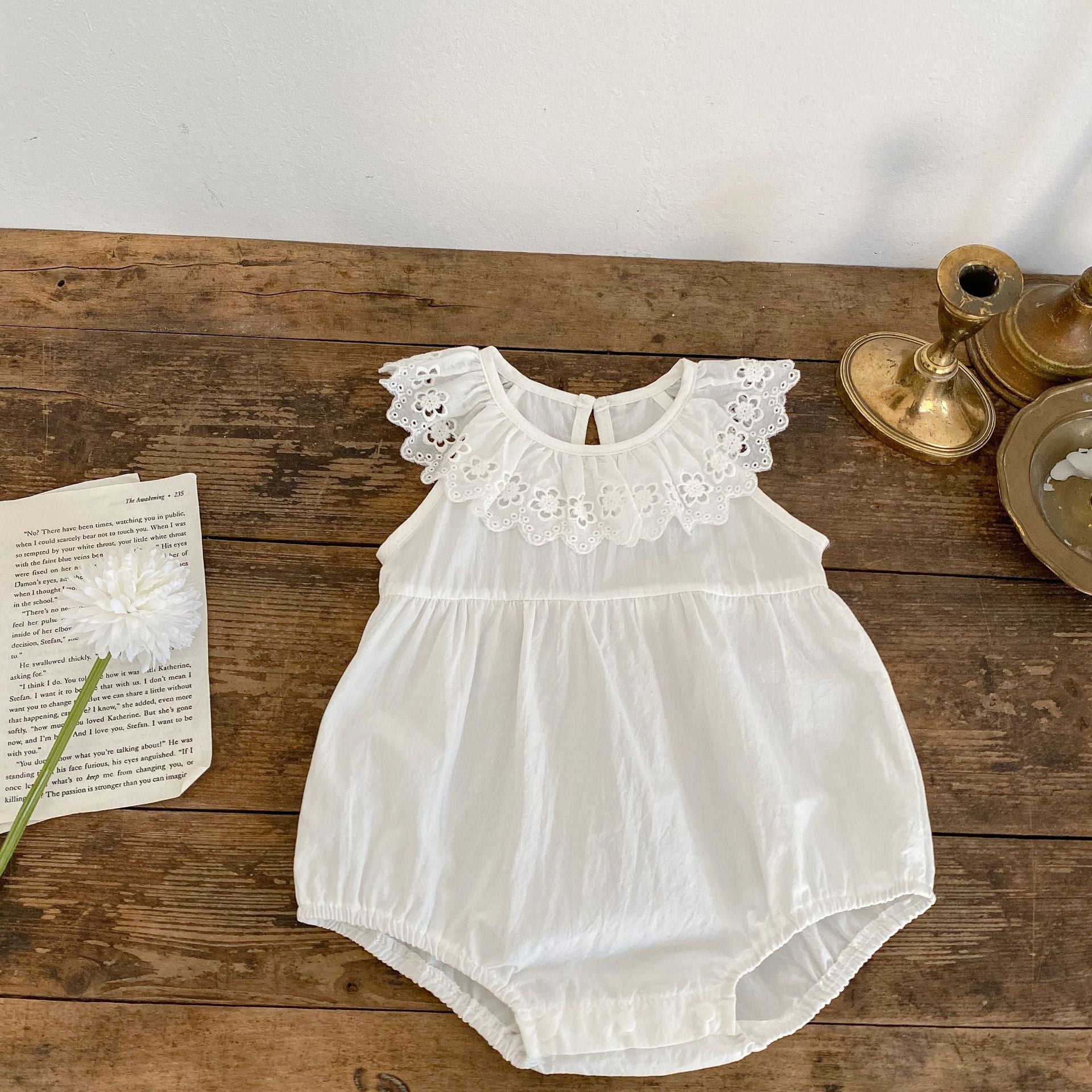 Baby Solid Color Mesh Doll Neck Sleeveless bodysuit