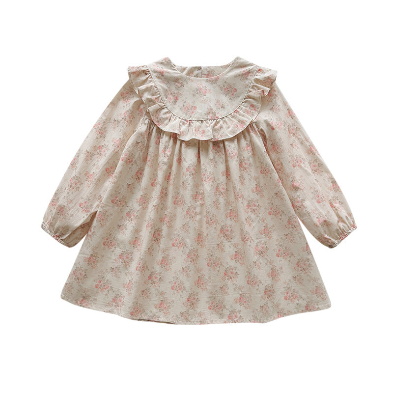Arrival Baby Kids Girls Floral Pattern Long Sleeves Crew Neck Dress
