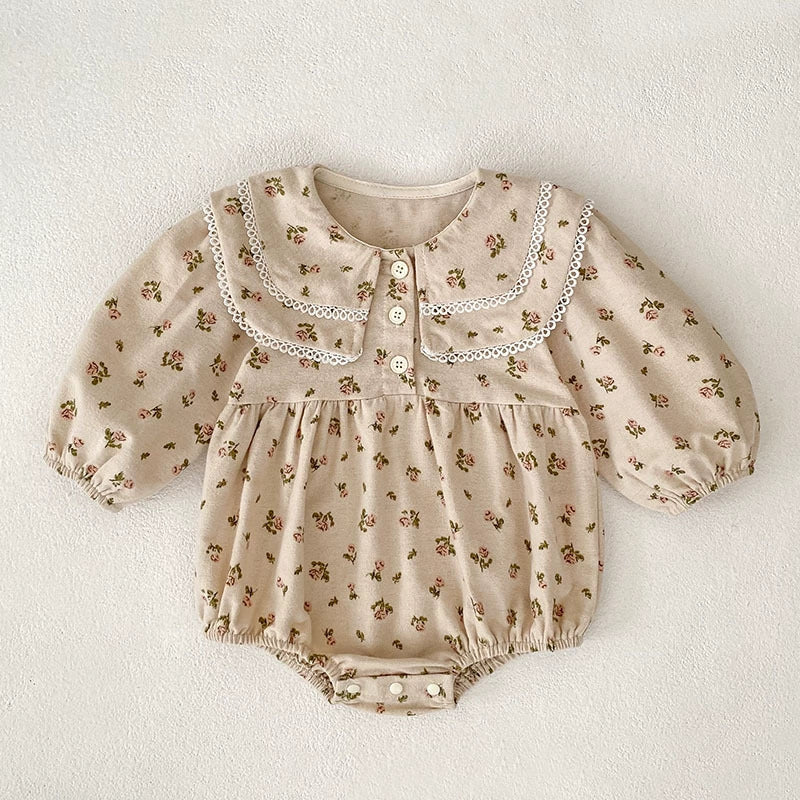 Autumn Baby Girls French Style Flowers Pattern Long-sleeved bodysuit and Dress – Princess Sister Matching Set