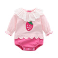 Baby Girl Strawberry Pattern Mesh Ruffle Neck Patchwork bodysuit Bodysuit