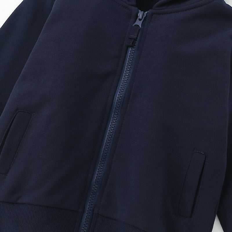 Arrival European and American Style Kids’ Hooded Zip-up Solid Color Coat with Long Sleeves