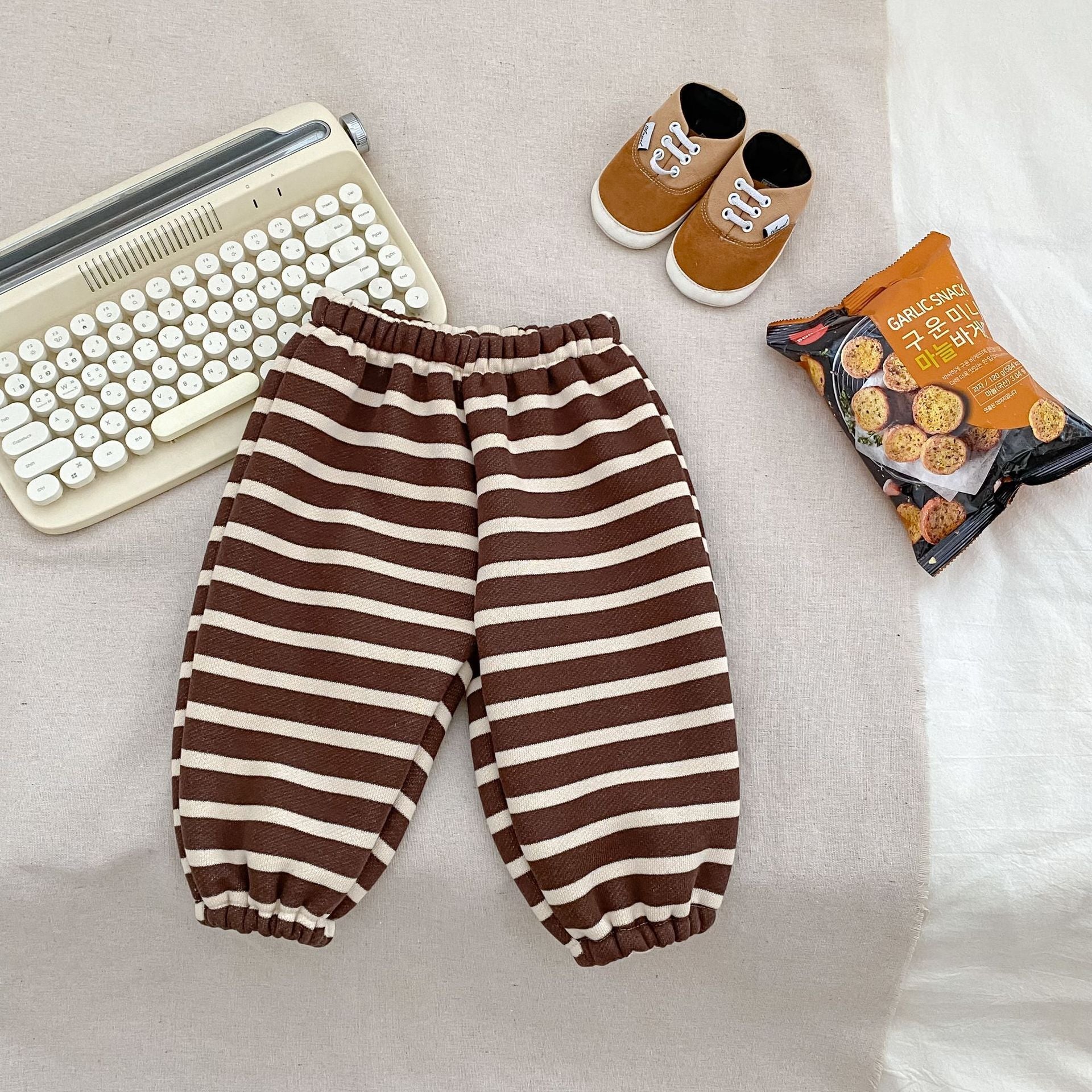 Autumn and Winter Arrival Casual Style Striped Pattern Fleece-Lined Pants for Baby and Kids