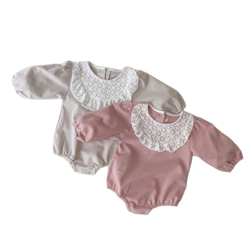 Autumn and Spring Arrival Baby Girls Lace Hollow-out Pattern Long Sleeves Color Patchwork Bodysuit