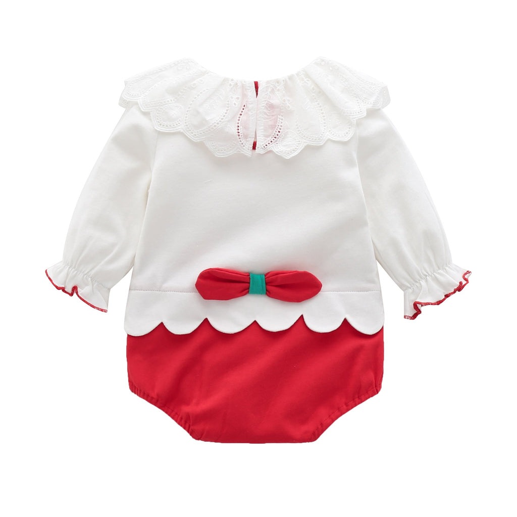 Baby Girl Strawberry Pattern Mesh Ruffle Neck Patchwork bodysuit Bodysuit