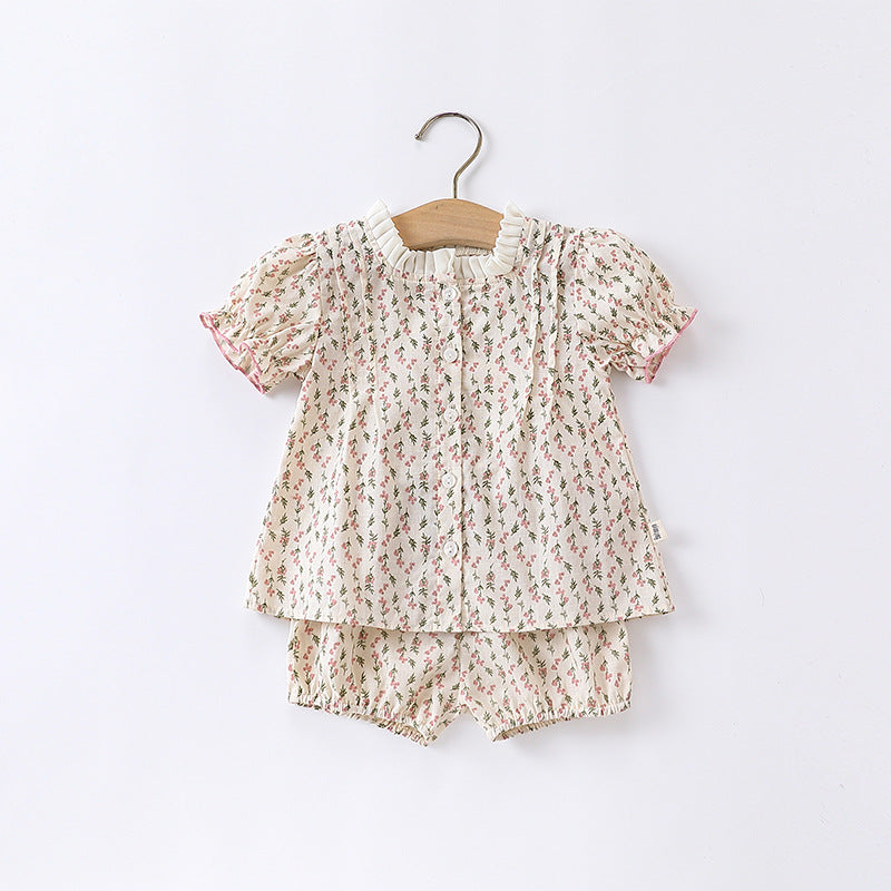 Baby Ditsy Flower Graphic Puff Sleeves bodysuit&Sets