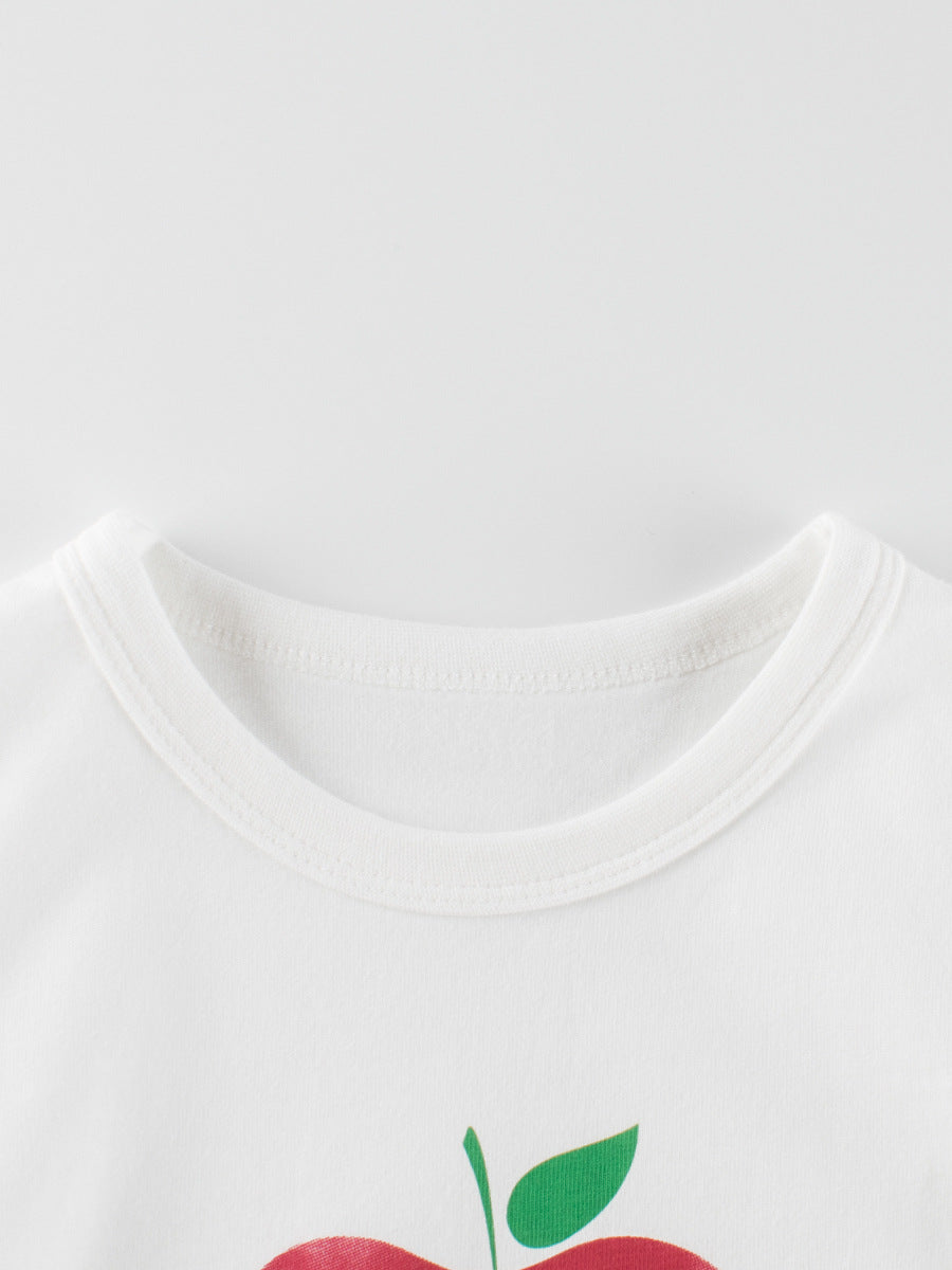 Autumn Arrival Kids Girls Unique Apple Print Crew Neck Long Sleeves Shirt