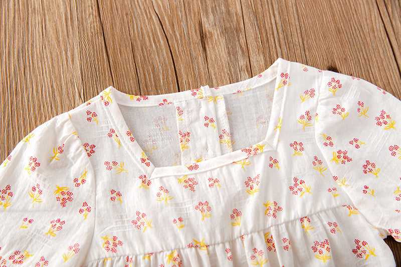 Baby Girl Floral Print Square Collar bodysuit With Hat