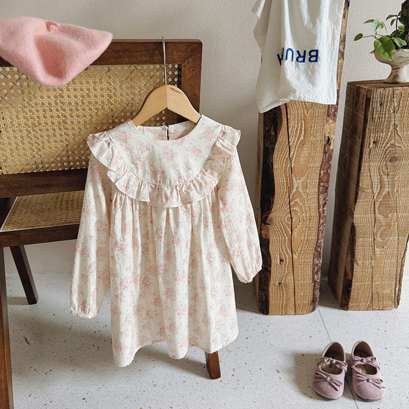 Arrival Baby Kids Girls Floral Pattern Long Sleeves Crew Neck Dress