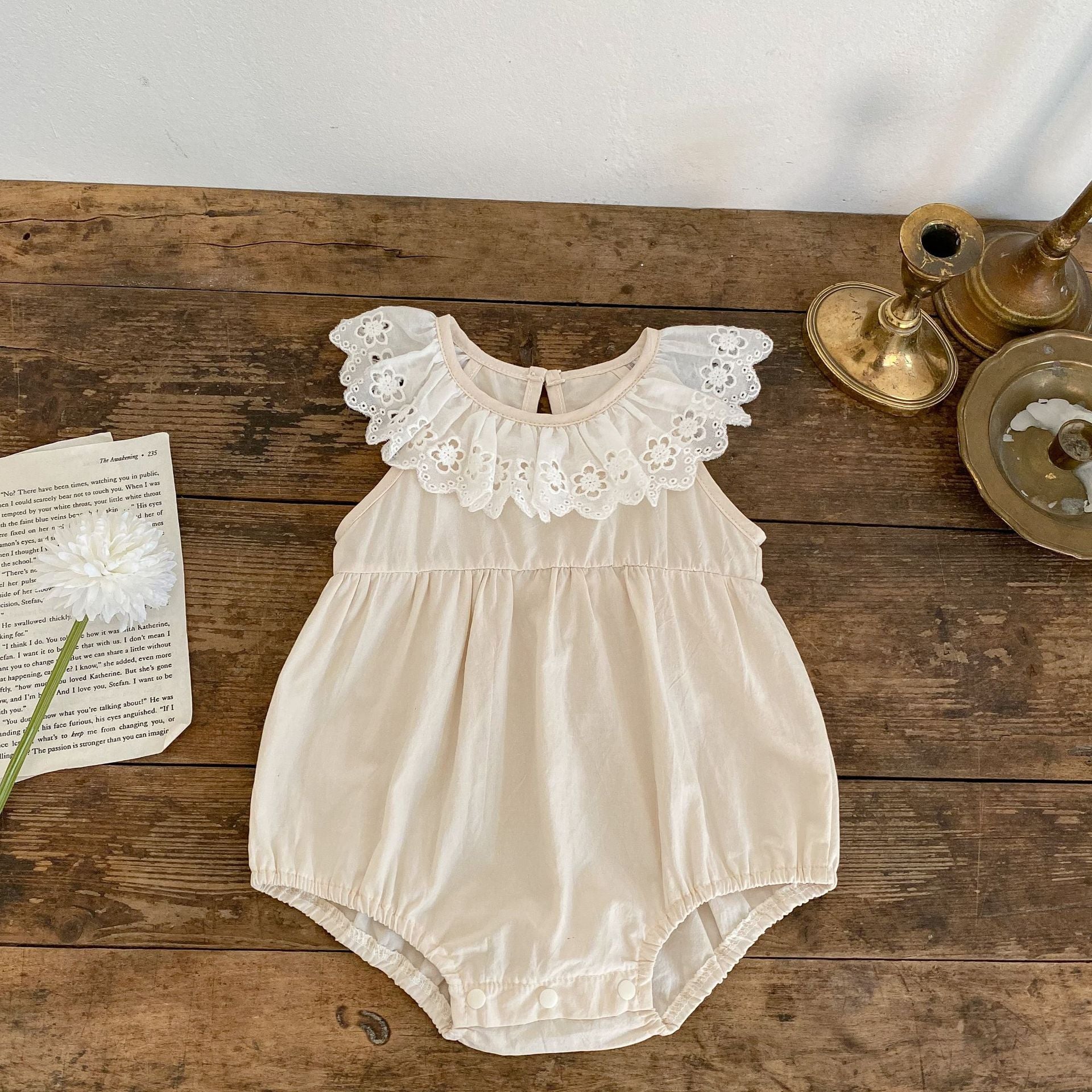 Baby Solid Color Mesh Doll Neck Sleeveless bodysuit