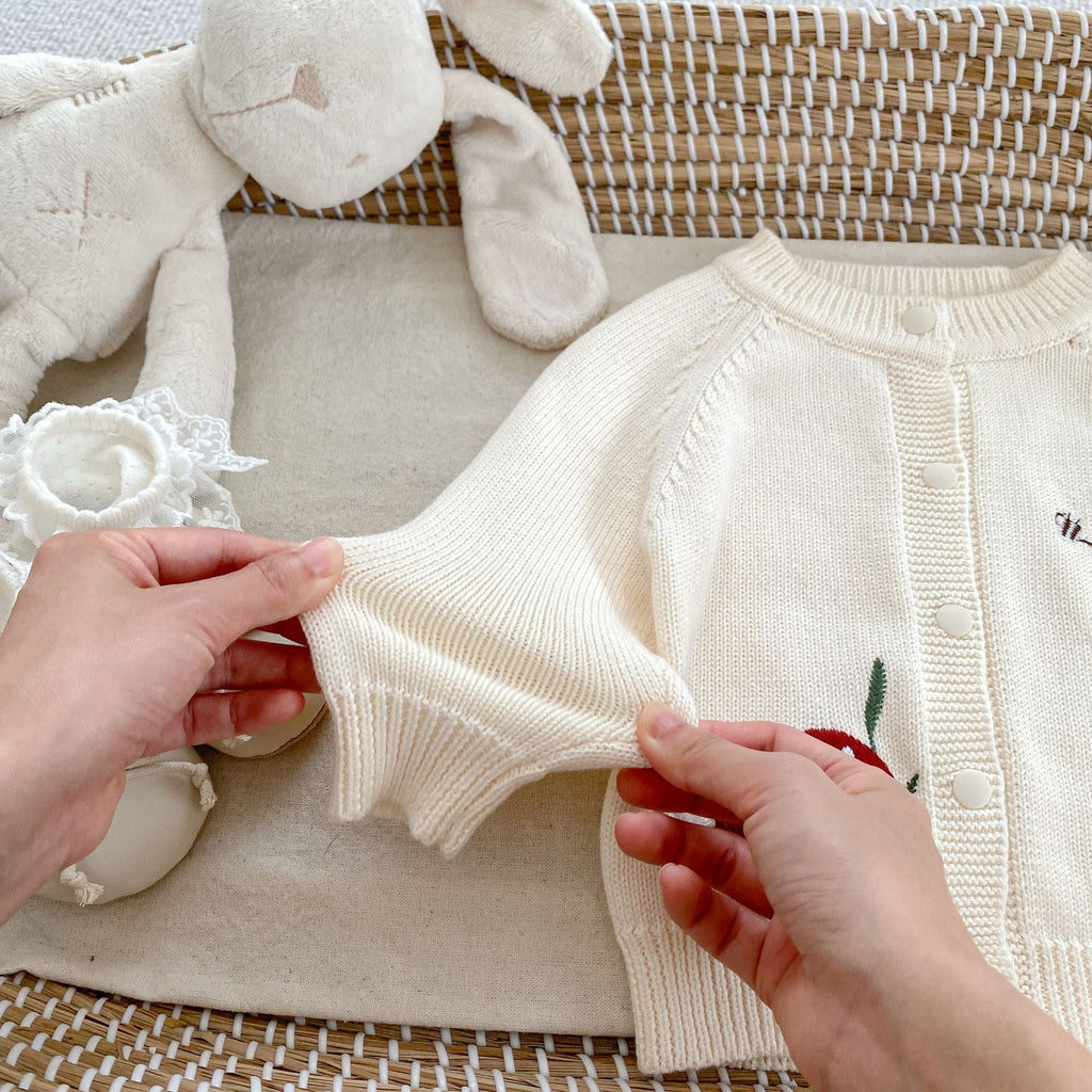 Autumn Arrival Baby Kids Unisex Comfortable Mushrooms Embroiedery Pattern Knitted Long Sleeves Cardigan