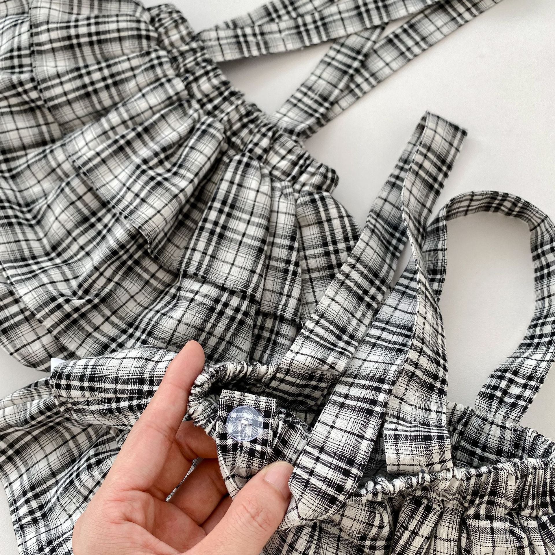 Arrival Autumn Baby Girls Long Sleeves Simple Top and Plaid Overalls Skirt- Clothing Set