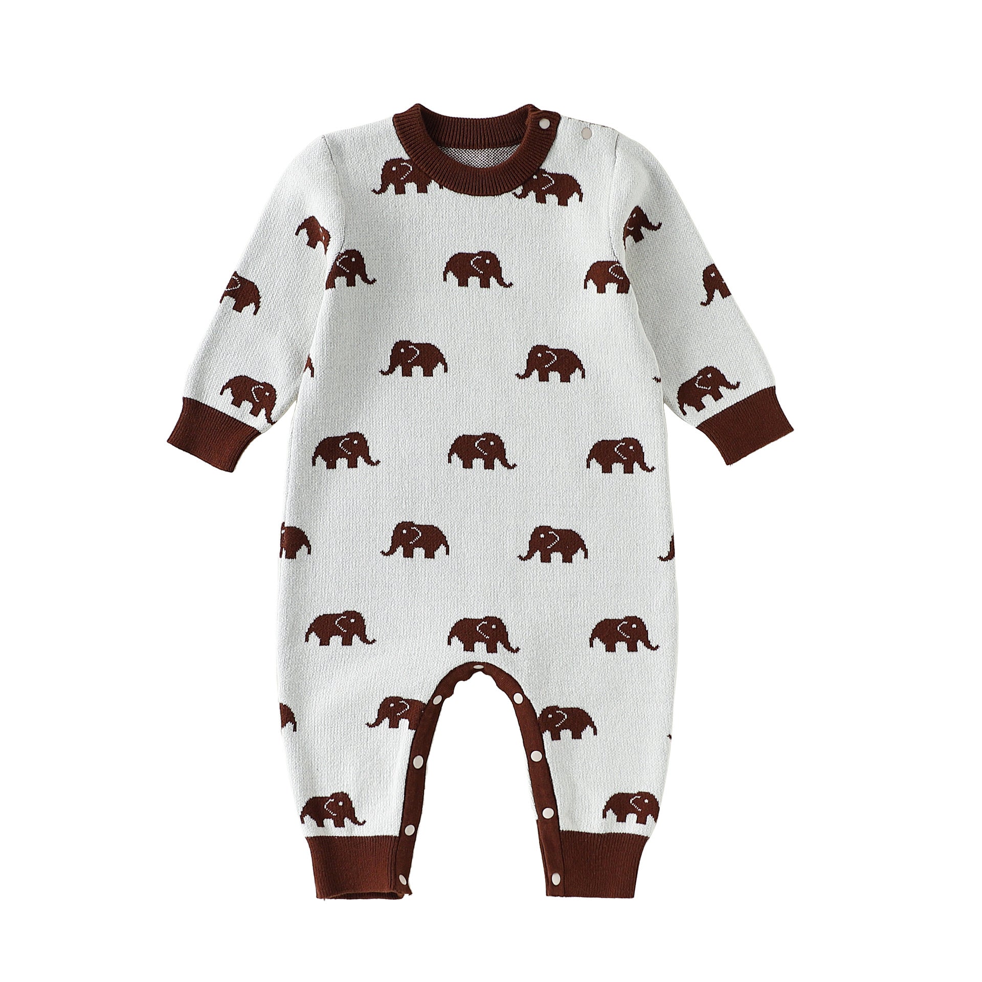 Autumn Arrival Baby Unisex Long Sleeves Animals Pattern Crew Neck Rompers