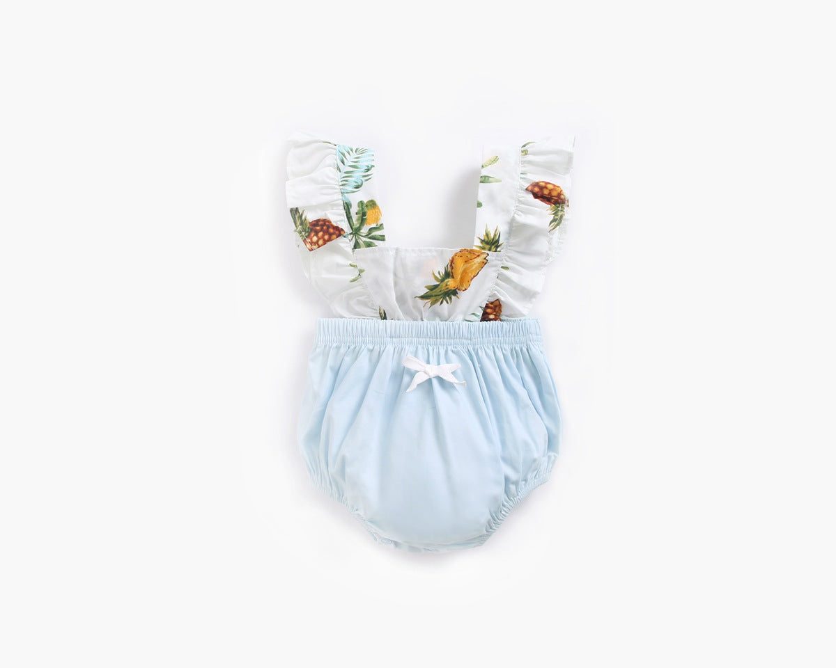 Baby Girl Fruit Print Pattern Lace Design Square Collar False bodysuit In Summer