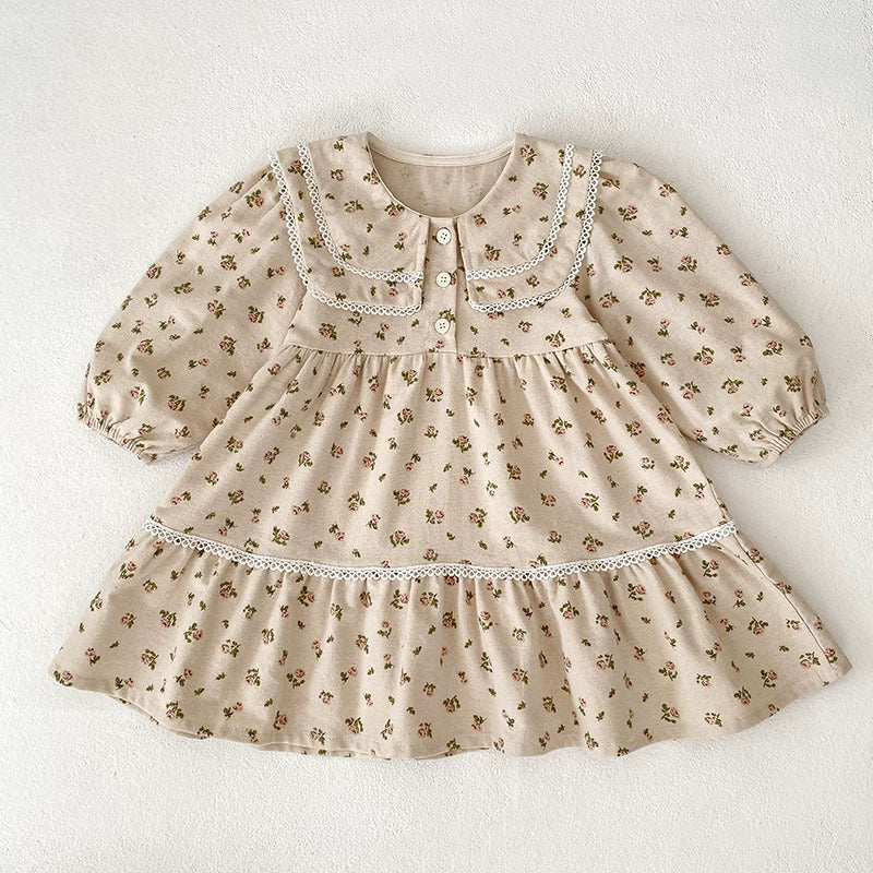 Autumn Baby Girls French Style Flowers Pattern Long-sleeved bodysuit and Dress – Princess Sister Matching Set