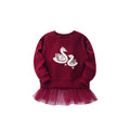 Autumn and Spring Arrival Cartoon Swans Pattern Long Sleeves Pullover with Tulle Decoration for Stylish Girls