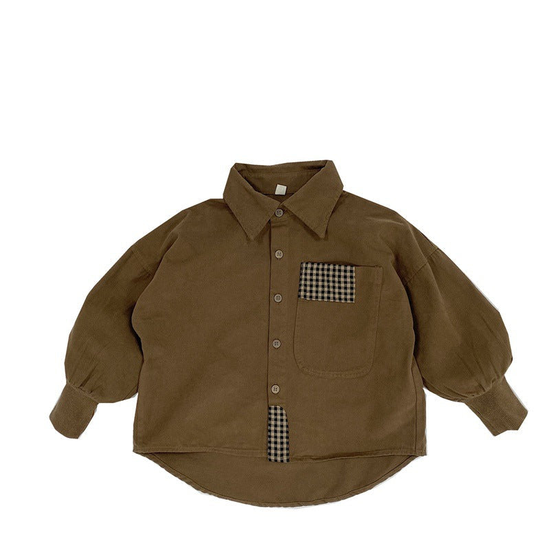 Baby Solid Color Plaid Patched Design Quality Personalized Cardigan Jacket