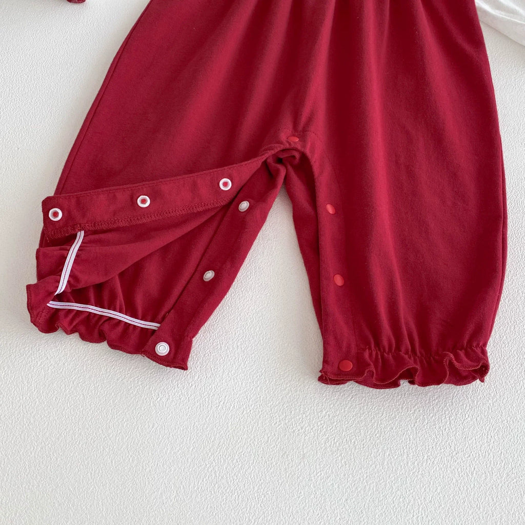 Autumn Arrival Baby Girls Long Sleeves Flowers Embroidered Pattern Collar Color Patchwork Rompers