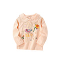 Autumn and Spring New Arrival Flowers Pattern Long Sleeves Peter Pan Collar Top for Stylish Girls