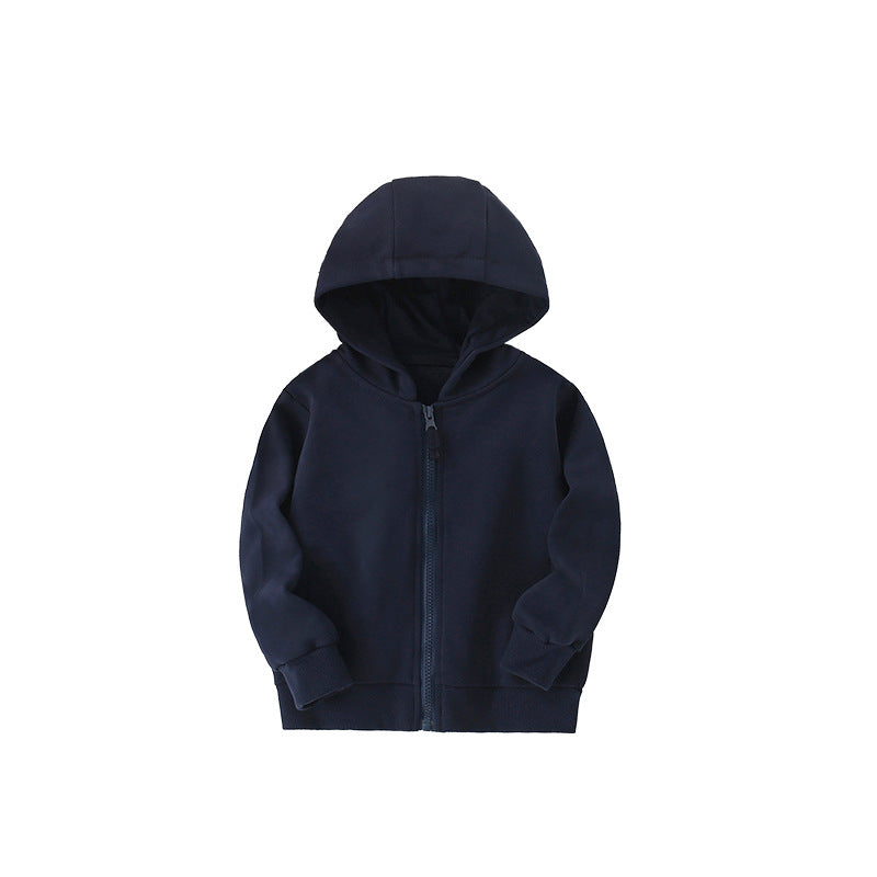 Arrival European and American Style Kids’ Hooded Zip-up Solid Color Coat with Long Sleeves