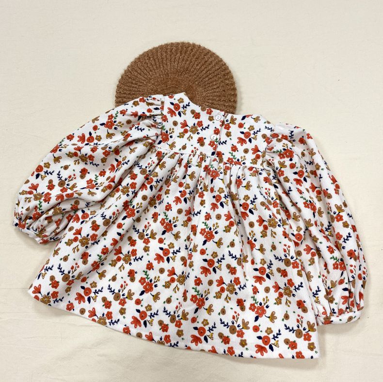 Baby Girls Floral Pattern Puff Sleeved Design Square-Neck Tops