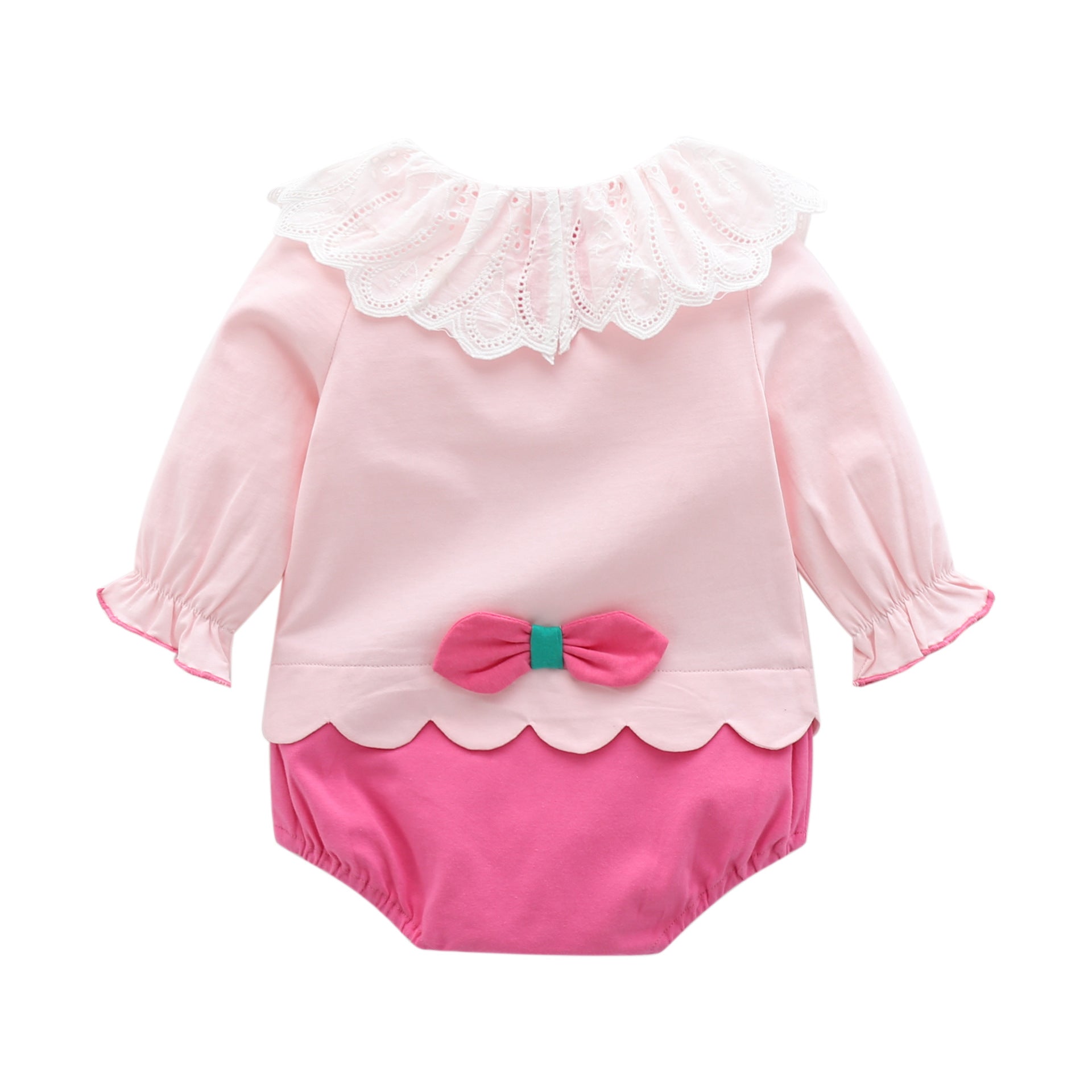 Baby Girl Strawberry Pattern Mesh Ruffle Neck Patchwork bodysuit Bodysuit