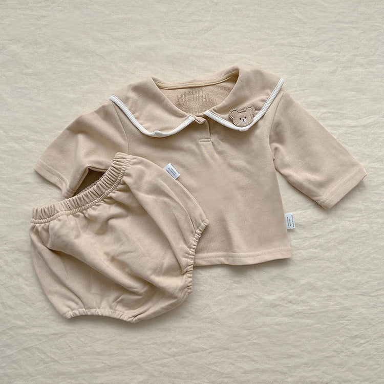 Baby Girl Bear Patched Pattern College Style bodysuit & Sets