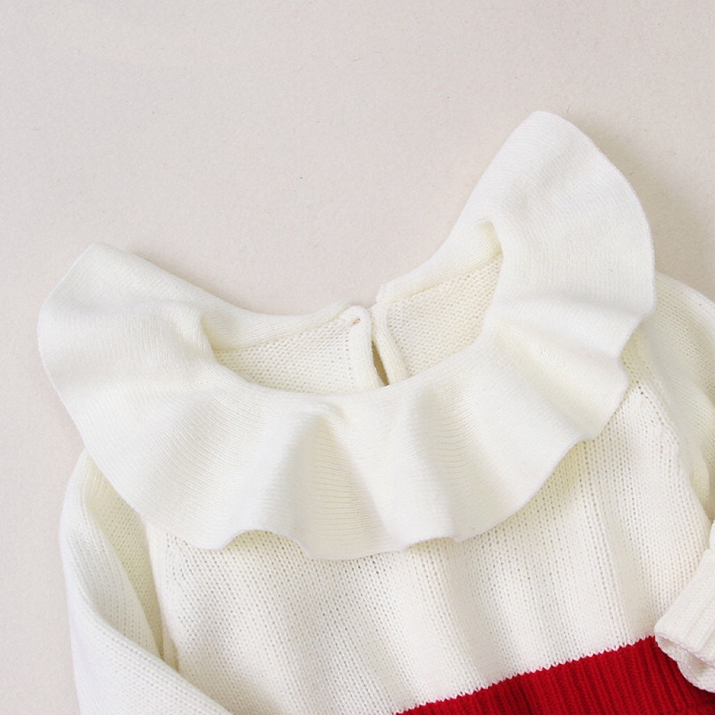 Baby Girl Contrast Graphic Ruffle Neck Design Long Sleeve Knitted bodysuit