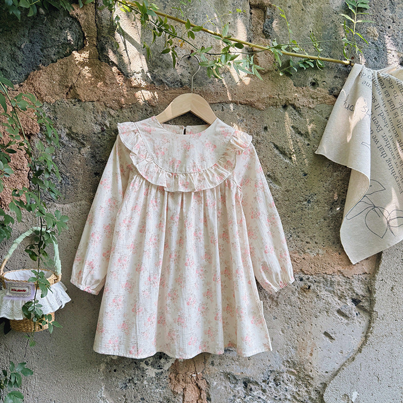 Arrival Baby Kids Girls Floral Pattern Long Sleeves Crew Neck Dress