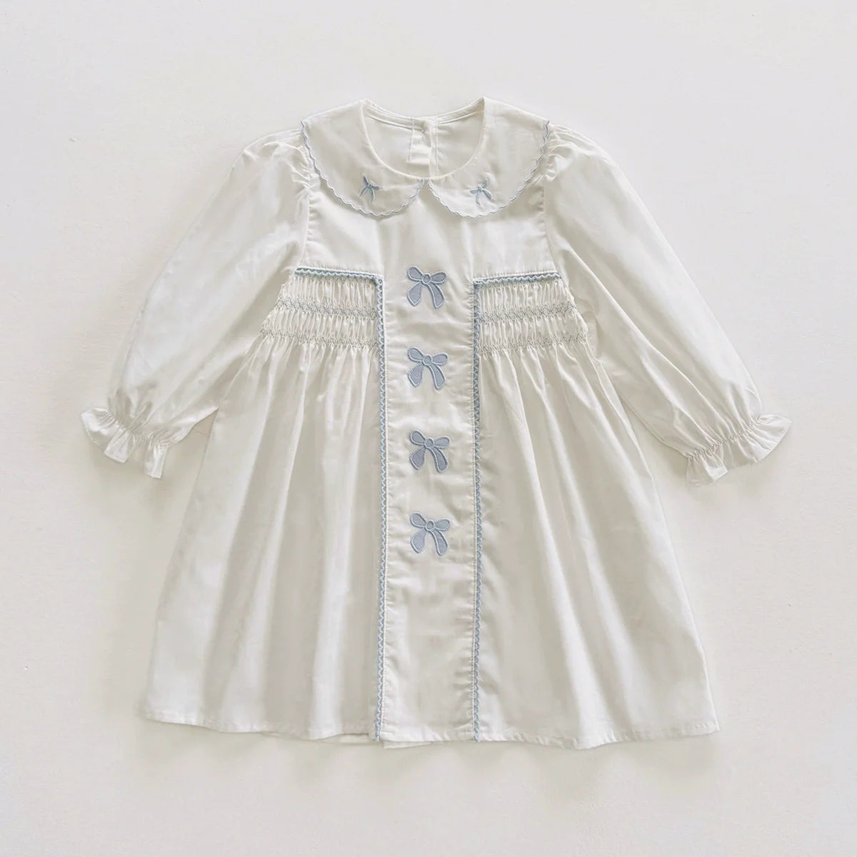 Arrival Autumn Girls Butterfly-bows Embroidery Pattern Long Sleeves Dress