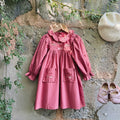 Autumn Arrival Baby Kids Girls Cherry Embroidery Pattern Long Sleeves Ruffle Collar Dress
