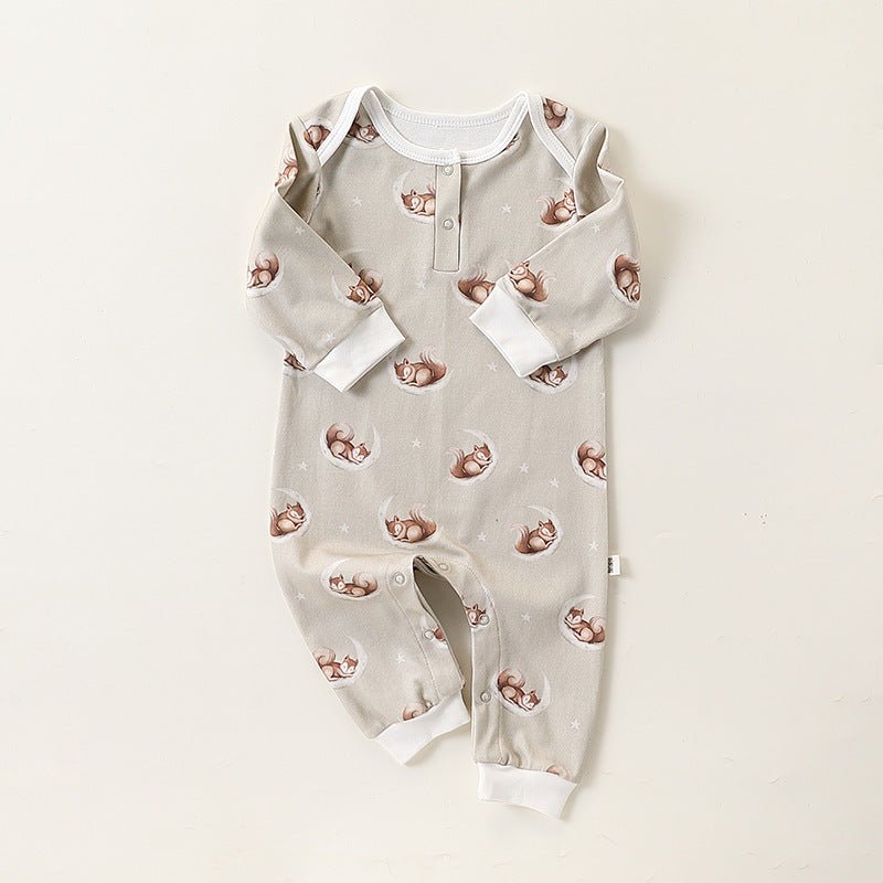 Autumn and Spring Arrival Baby Unisex Simple Animals Pattern Long Sleeves Rompers
