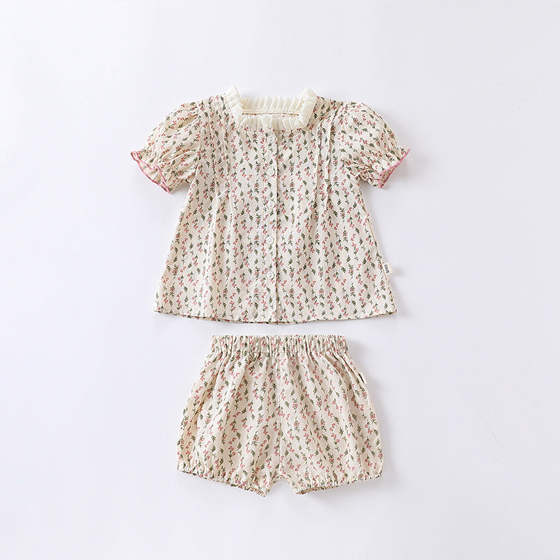 Baby Ditsy Flower Graphic Puff Sleeves bodysuit&Sets